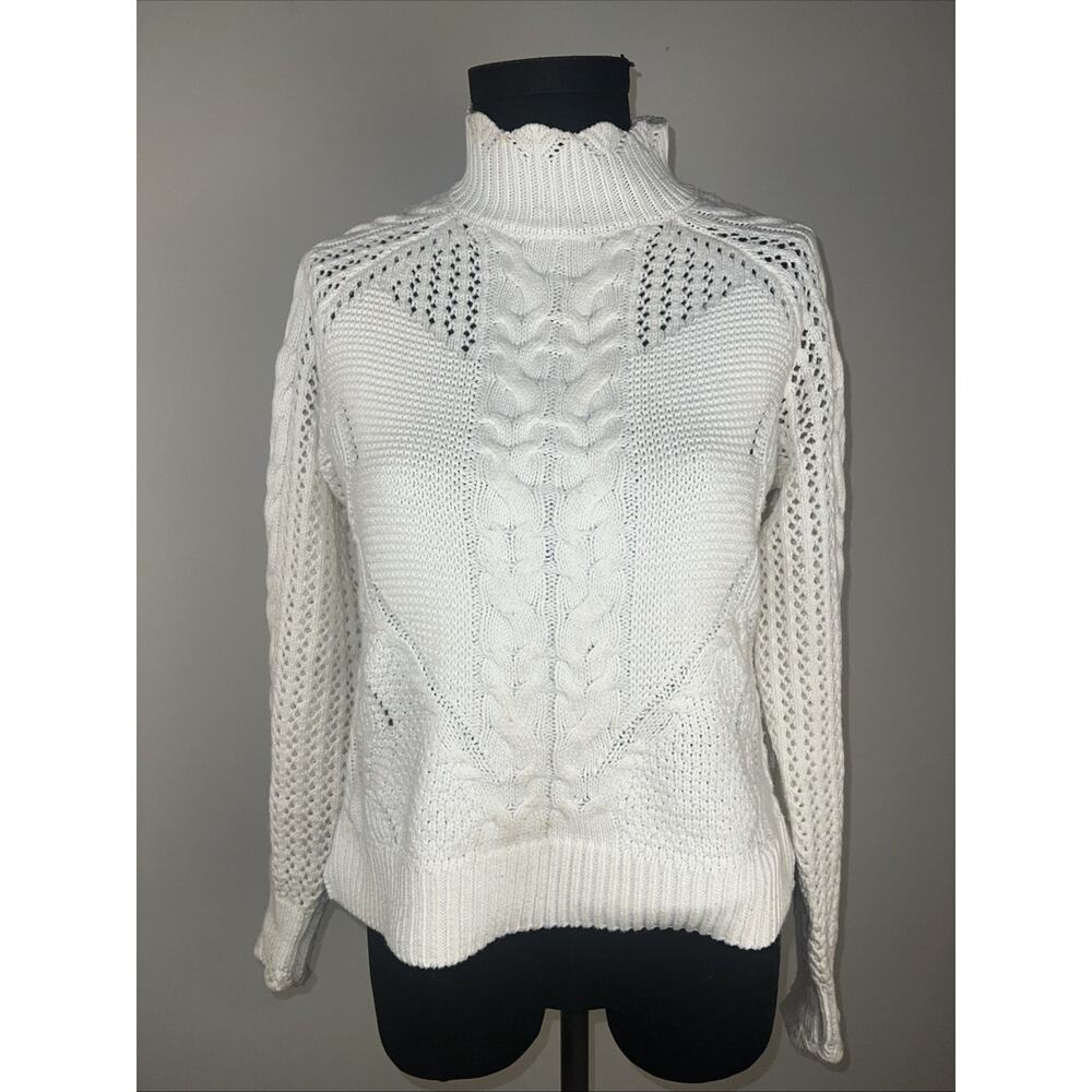 Rachel‎ Roy Ivory Cable Knit Mock Neck Sweater Sz medium